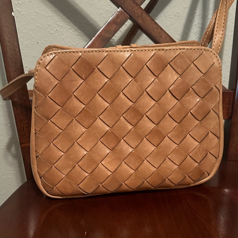 Tan Woven Leather Crossbody Bag - Picture 2 of 4